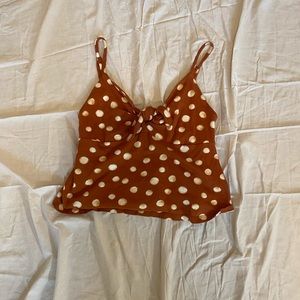 Banana strapped brown/ white polka dotted crop top